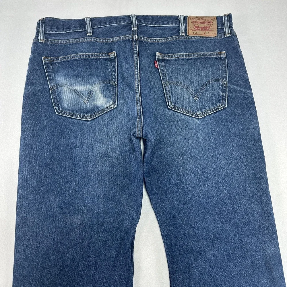 Levi's 505 Jeans Mens 40x29 Blue Regular Straight Denim Medium Wash Fade Wallet